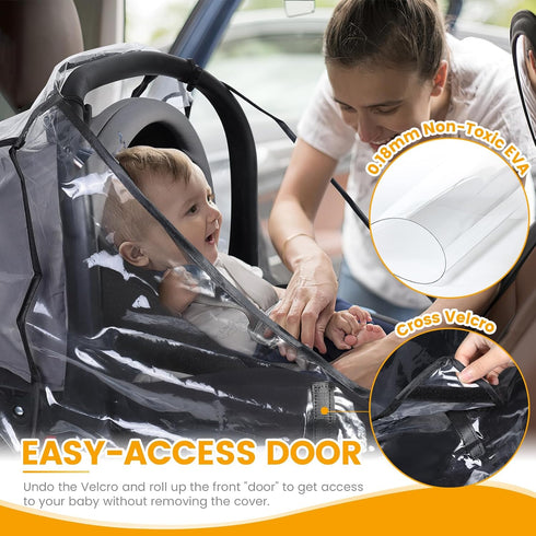 Car Seat Rain Cover Universal, Food Grade EVA, Waterproof Weather Shield for Infant Car Seat with Storage Bag, Baby Car Seat Stroller Rain Cover F...