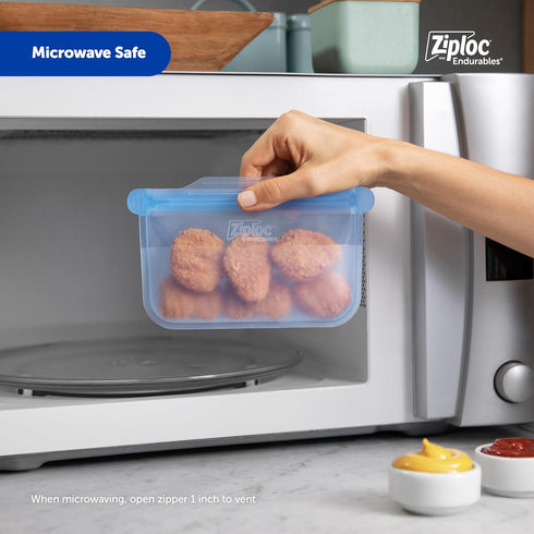 Ziploc Endurables Small Pouch, 1 Cup, Reusable Silicone Bags and Food Storage Meal Prep Containers for Freezer, Oven, and Microwave, Dishwasher Sa...