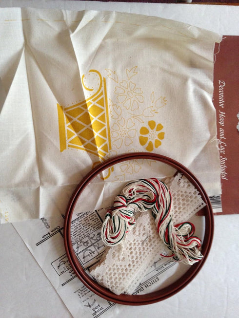 Nicole Creations Stenciled Stitchery Flower Basket Hoop & Lace Embroidery Kit No. 1203......