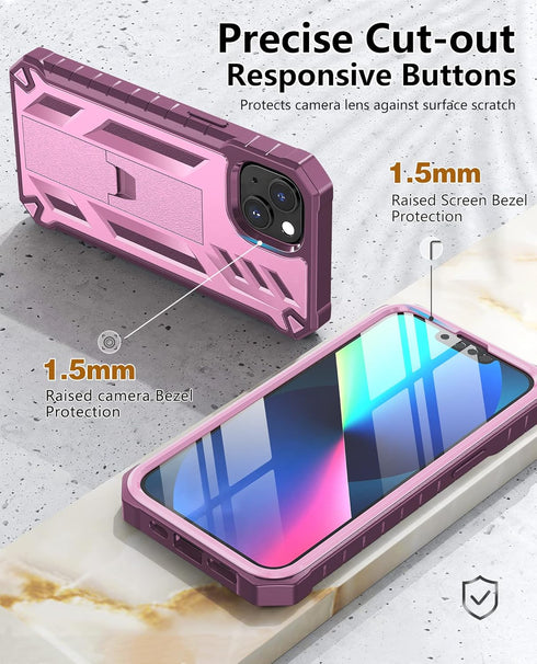 for iPhone 13/14 Protective Case: for iPhone 16e Cover with Built-in Kickstand | Heavy Duty Military Grade Hard Protection Shock Proof | Durable D...