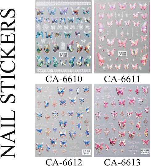 Butterfly Nail Art Stickers Decals Butterfly Nail Decals 3D Self Adhesive Nail Stickers Aurora Spring Red Pink Blue Designs Nail Art Supplies for ...