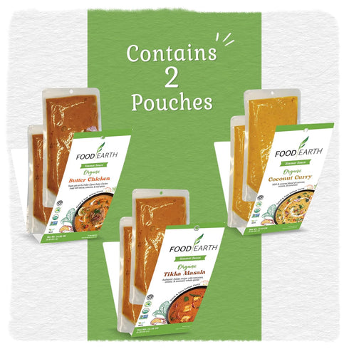 Food Earth Indian Simmer Sauces - Butter Chicken, Coconut Curry, Tikka Masala - Prepackaged, Microwavable, Easy to Store, Organic, Vegan, Gluten &...