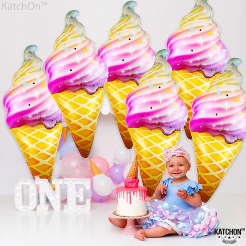 KatchOn, Ice Cream Balloons - Big 37 Inch, Pack of 6 | Ice Cream Party Decoration | Icecream Cone Balloons for Birthday Party Decorations | Summer...