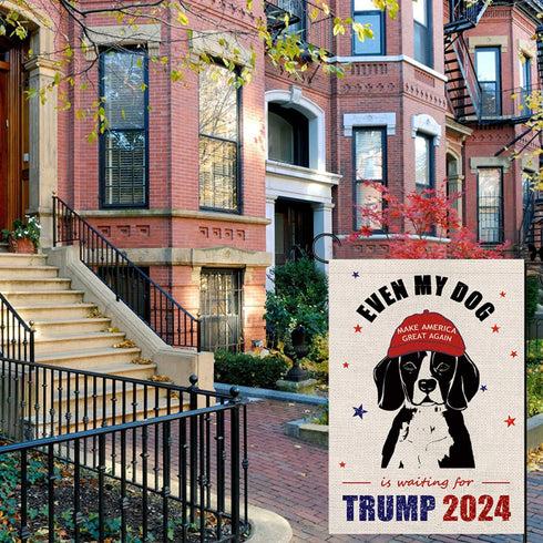 GAGEC Beagle Garden Flag Even My Dog Is Waiting For Trump 2024 Vertical Burlap Double Sided Dog Outdoor Decor Yard Lawn Home Decoration 12.5 x 18 ...