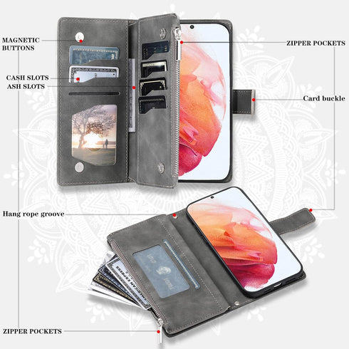 Asuwish Phone Case for Samsung Galaxy S21 5G 6.2 inch Wallet Cover with Tempered Glass Screen Protector and Wrist Strap Mandala Flower Flip Zipper...