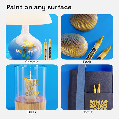 ARTISTRO 2 Gold Acrylic Paint Pens for Rock Ceramic Wood Glass Metal Fabric Plastic - 3mm Metallic Paint Markers Ideal for Scrapbooking DIY Crafts...
