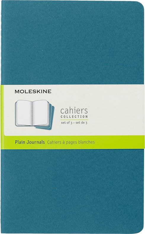 Moleskine Cahier Journal, Soft Cover, Large (5" x 8.25") Plain/Blank, Brisk Blue, 80 Pages (Set of 3)...