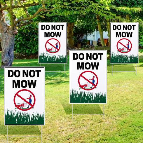 Blulu 4 Pcs Do Not Mow Sign with Metal H Stake 10 x 7 Inches No Mow May Yard Sign Double Side Lawn Signs Corrugated Plastic Weatherproof UV Protec...