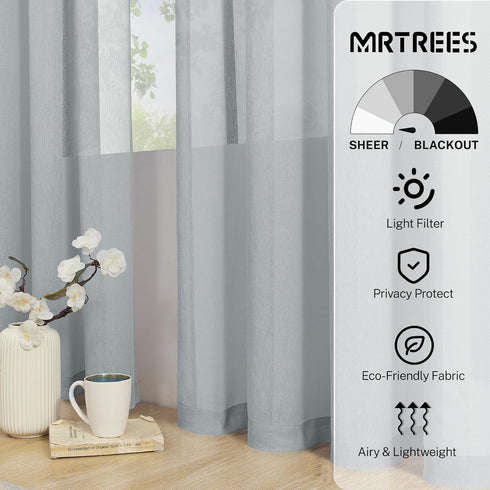 MRTREES Sheer Tier Curtains Grey 24 inch Length Kitchen Tiers Transparent Voile Sheers Short Bathroom Window Curtain Panels Cafe Curtains Light Fi...