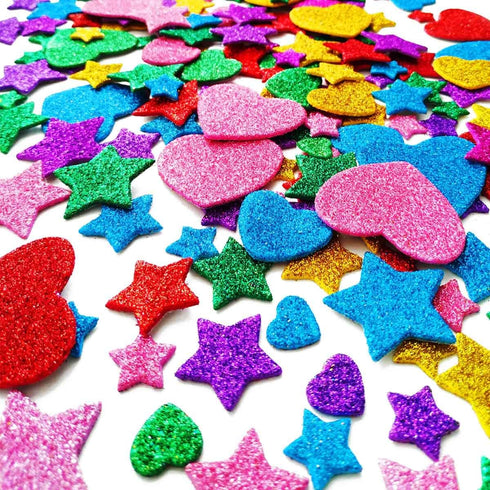 260 Pieces Colorful Glitter Foam Stickers Self Adhesive Stars Mini Heart Shapes Glitter Stickers, Kid's Arts Craft Supplies Greeting Cards Home De...