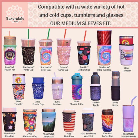 Baxendale Iced Coffee Sleeve Cups - 2 Pack - Neoprene Iced Coffee Sleeve - Medium 22-24oz (Tie Dye)...