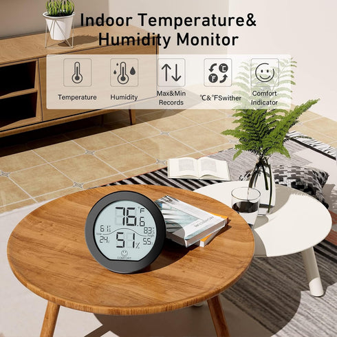 SECRUI Indoor Thermometer Digital Hygrometer 3 Pack – Room Thermometer and Humidity Gauge – LCD Hygrometer Thermometer with Max and Min Records(Bl...