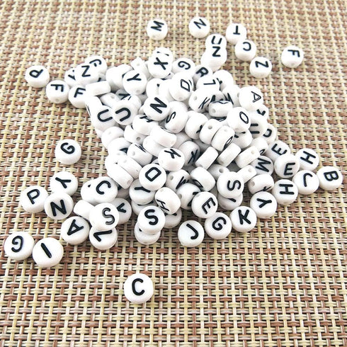 600 PCs 7mm Letter Beads Set DIY Black White Acrylic Alphabet Letter Cylinder Column Beads for Jewelry Making, Bracelets, Necklaces, Key Chains (W...