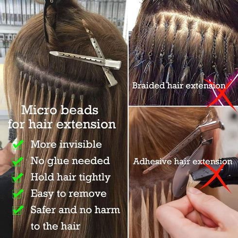 Hair Extension Beads, Microlink Beads, 5mm Silicon Beads for Hair Extensions,Silicone Lined Micro Links Rings Beads Hair Feather Extensions 200pcs...