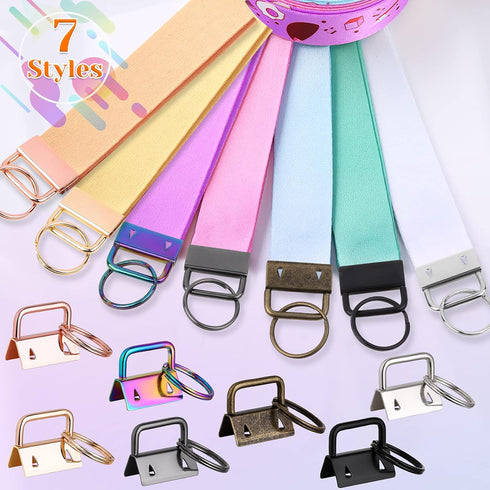 Key Fob Hardware, modacraft 42PCS 1 Inch 7 Colors Keychain Hardware Set Key Fob Hardware for Wristlet Keychain, Key Lanyard and Key Chain Making H...