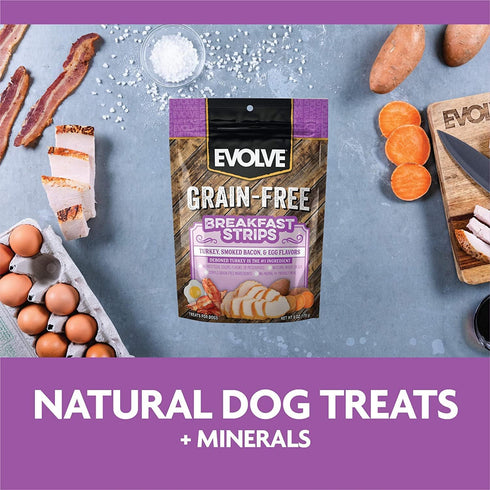 Evolve Grain Free Turkey, Bacon and Egg Flavored Breakfast Strips Dog Treats, 6oz...