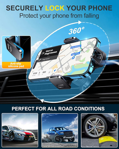 Wireless Car Charger, 15W Fast Charging Auto Clamping Car Phone Holder Wireless Charger Air Vent Car Phone Mount fit for iPhone 15 14 13 12 Mini P...