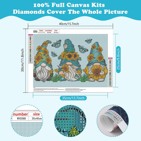 SENQAO Gnomes Diamond Painting Kits for Adults, Sunflower Diamond Painting Kits, DIY 5D Full Drill Diamond Painting Butterfly Tulips Daisy Diamond...