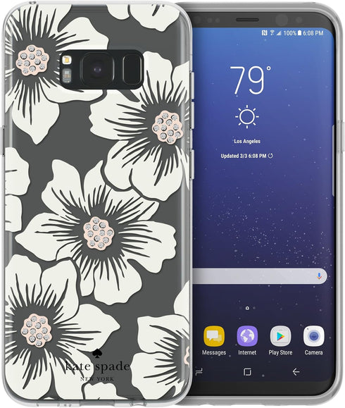 kate spade new york Protective Hardshell Case for Samsung Galaxy S8 Plus - Hollyhock Floral Clear/Cream with Stones...