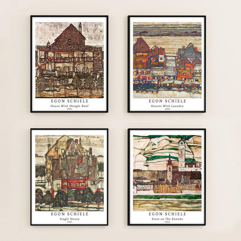 Berkin Arts Wall Art Unframed Prints Giclee Art Paper Set of 4, 11x14 inch Landscape Artwork, Bedroom Decoration Brown Abstract Antique Illustrati...