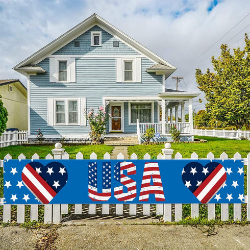Probsin Large 4th of July Banner 120"x20" Decorations Independence Day Yard Sign Patriotic Hanging Decor American Hearts USA Party Supplies for In...