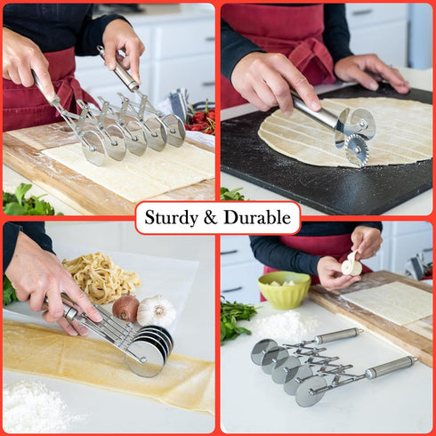 Oleex ‘All-Dough’ Pastry Cutter Set. 5 Wheel Dough Cutter and Dual Fluted Ravioli Cutter Wheel/Pizza Cutter Wheel! Versatile Brownie Cutter, Pasta...