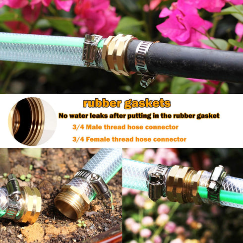 Garden Hose Repair Connector with Clamps Hose End Repair Kit,3/4" Barb Garden Hose Fittings Male and Female brass garden hose ends (3/4"Barb-2 Set...