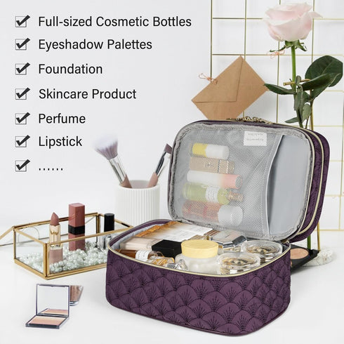 IGOLUMON Travel Makeup Bag Double Layer Make Up Bag Portable Large Cosmetic Bag Wide-open Toiletry Bag for Women Roomy Cosmetic Case Pouch Multifu...
