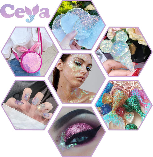 Ceya Chunky Glitter, 4.9oz/ 140g Bright Silver Craft Glitter Powder Mixed Fine Flakes Iridescent Nail Sequins for Nail Art, Hair, Epoxy Resin, Tum...