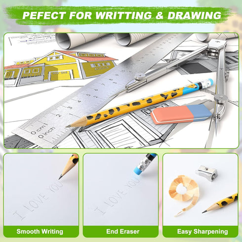 Zhehao 36 Pcs Jungle Theme Pencils Back to School Animal Print Pencils with Eraser Wood Safari Pencils Bulk Jungle Animal Birthday Party Favor Sup...