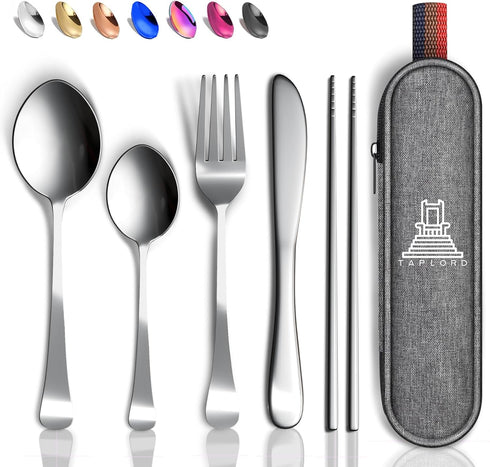 Portable Travel Silverware Set With Case, Includes 5 Pcs of Travel Utensils With Case, Stainless Steel Flatware Set For Camping, Easy to Travel, L...