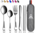 Portable Travel Silverware Set With Case, Includes 5 Pcs of Travel Utensils With Case, Stainless Steel Flatware Set For Camping, Easy to Travel, L...