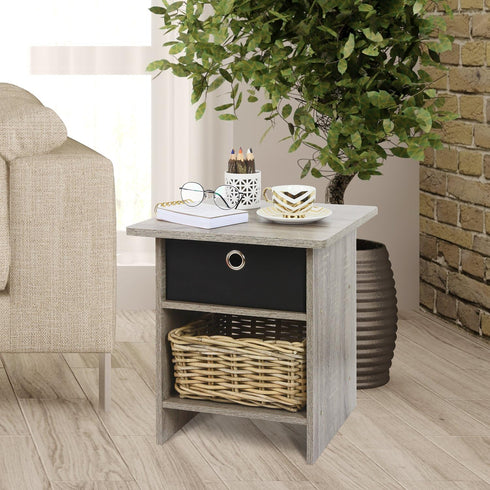Furinno Dario End Table / Side Table / Night Stand / Bedside Table with Bin Drawer, 1-Pack, French Oak Grey/Black...