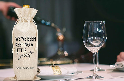 Pregnancy Announcement Wine Gift Bags, Burlap Wine Bottle Cover Bag For New Baby, Parents, Grandparents, Friends, 1 Pc Wine Bag (A36)...