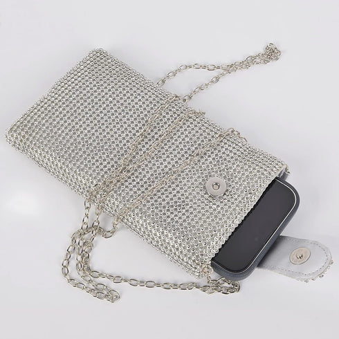 QZUnique Rhinestone/Sequin Bucket Bag with Jewelry Set Women Silver Bling Evening Handbag Glitter Diamond Cell Phone Purse...