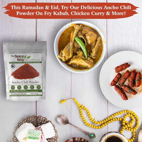 The Spice Way Premium Ancho Chile - Pure Ancho Chilli Powder (4 oz) made from pure dried ancho chili peppers with no additives, no agents. reseala...