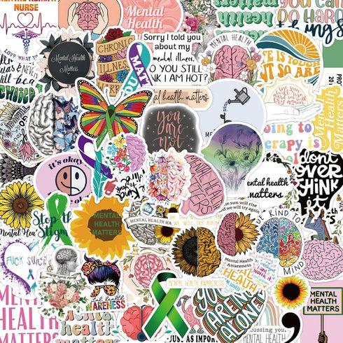 Cobee Brand Mental Health Awareness Stickers, 100 Pcs Vinyl Decals, Multi Color, Waterproof, for Laptop, Suitcase, Computer, Car, Nurse, Teen......