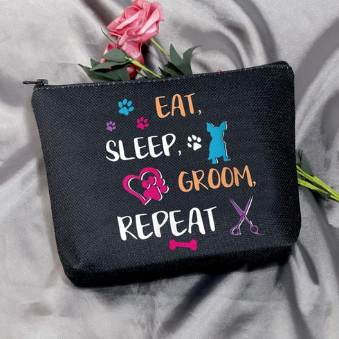 Dog Groomer Gift Pet Grooming Makeup Bag Eat Sleep Groom Repeat for Dog Stylist Dog Salon Gift (Sleep Groom BAG)...