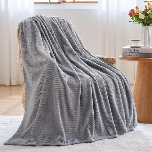 NEWCOSPLAY Super Soft Throw Blanket Grey Premium Silky Flannel Fleece Leaves Pattern Lightweight Bed Blanket All Season Use (Grey, Throw(50"x60"))...