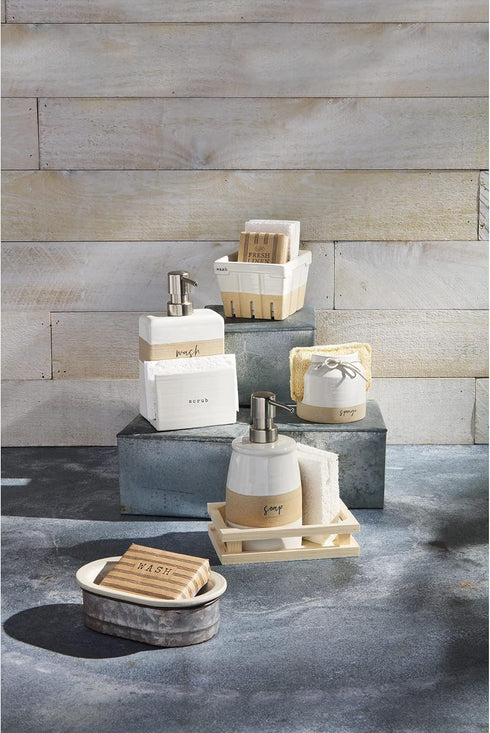 Mud Pie 41220001 Stoneware Sponge Holder, 3 1/2" x 3 1/2", Brown and White...