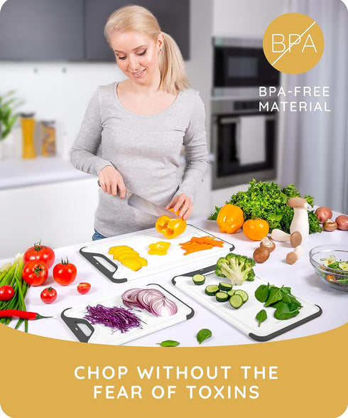 Cutting Boards for Kitchen, Plastic Cutting Board, Dishwasher Safe Cutting Board with Juice Grooves for Meat, Veggies, Fruits, Easy Grip Handle, N...
