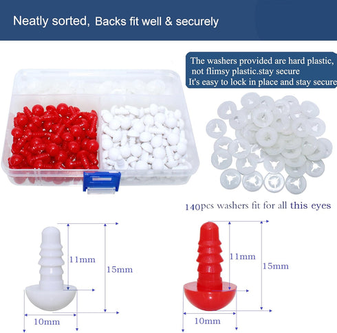 280Pcs Safety Eyes and Secure Washers - Thalinfayi 10mm Solid Plastic Safety Eyes Craft Eyes for Amigurumi Crochet, Animals Crafting Doll DIY Stuf...