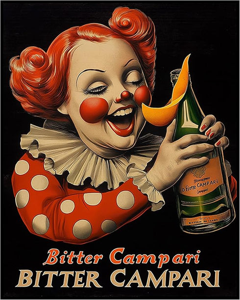 Posterizer 1 pcs-advertisement for "Bitter Campari" with a clown 3-Kitchen & Bar Art-Retro Art-Art Poster Print for Home, Office, Store, Bar- unfr...