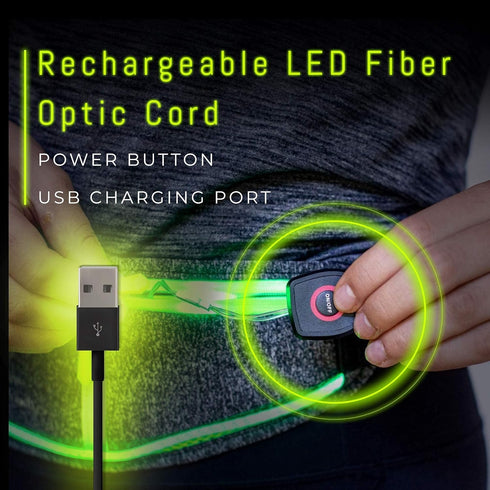 Reflective Running Light Belt with Zipper Pockets and USB Rechargeable, Night Safety Gear for Runners, Dog Walking Gear, Runners Reflective Belt F...