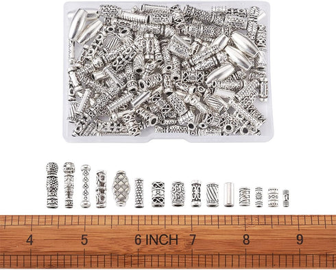 KISSITTY 150pcs/box 15 Style Antique Silver Tibetan Spacer Tube Beads Alloy Metal Charms for Bracelet Necklace Jewelry Making...