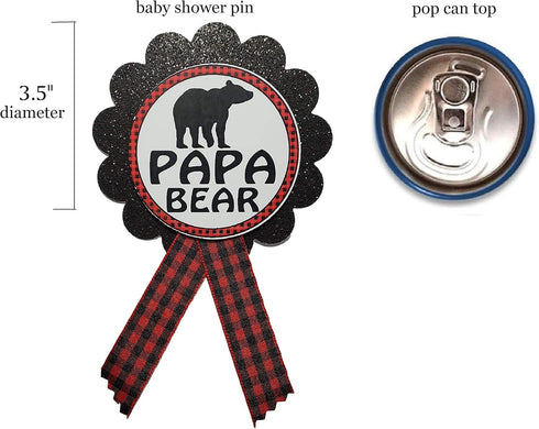 Papa Bear Daddy to Be Pin Buffalo Plaid Baby Shower for dad to wear at Gender Reveal, Red & Black Pin, Baby Sprinkle...