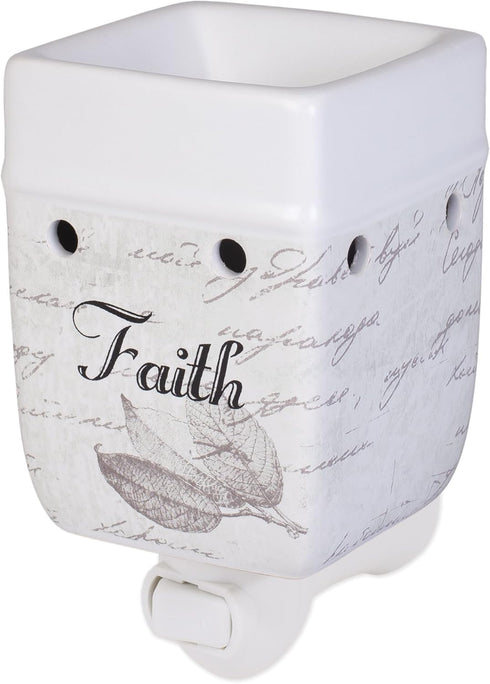 Elanze Designs Dream Bigger Actions Louder Faith Stronger Grey Leaves White Ceramic Stone Plug-in Warmer...