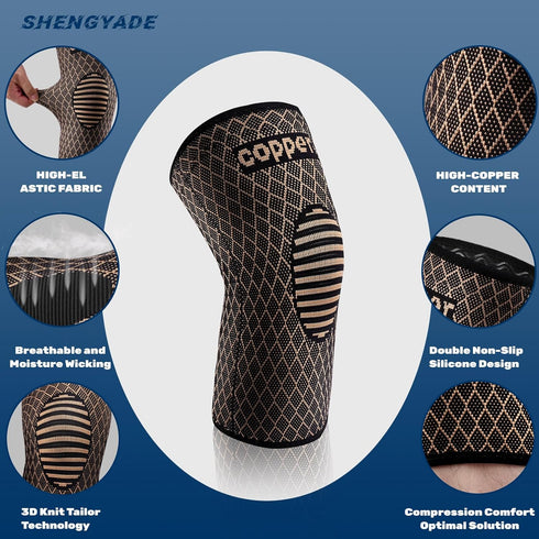 Copper Knee Braces for Knee Pain Men Women, Knee Compression Sleeve Copper Ions Infused Fiber for Hiking, Climbing, Arthritis, Meniscus Tear, ACL,...