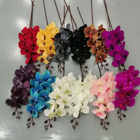 Rikyo 8 Heads Faux Black Orchid,40" Bouquets 2 Stem Phalaenopsis No Fade Petals Fake Flowers Forever Plants for Home Decoration, Office Decor,Wedd...