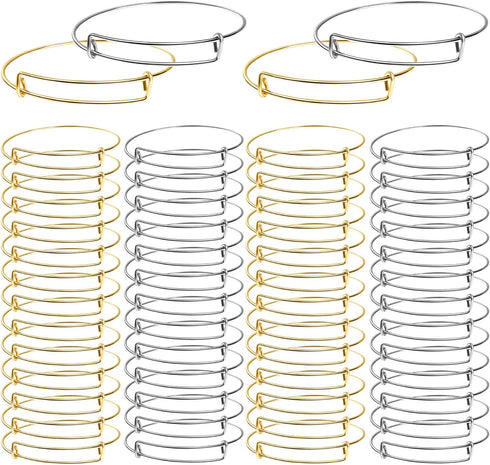 UPINS 60Pcs Expandable Bangle Bracelets DIY Jewelry Making Blank Bracelets Women Adjustable Wire Bracelets, Silver & Gold...